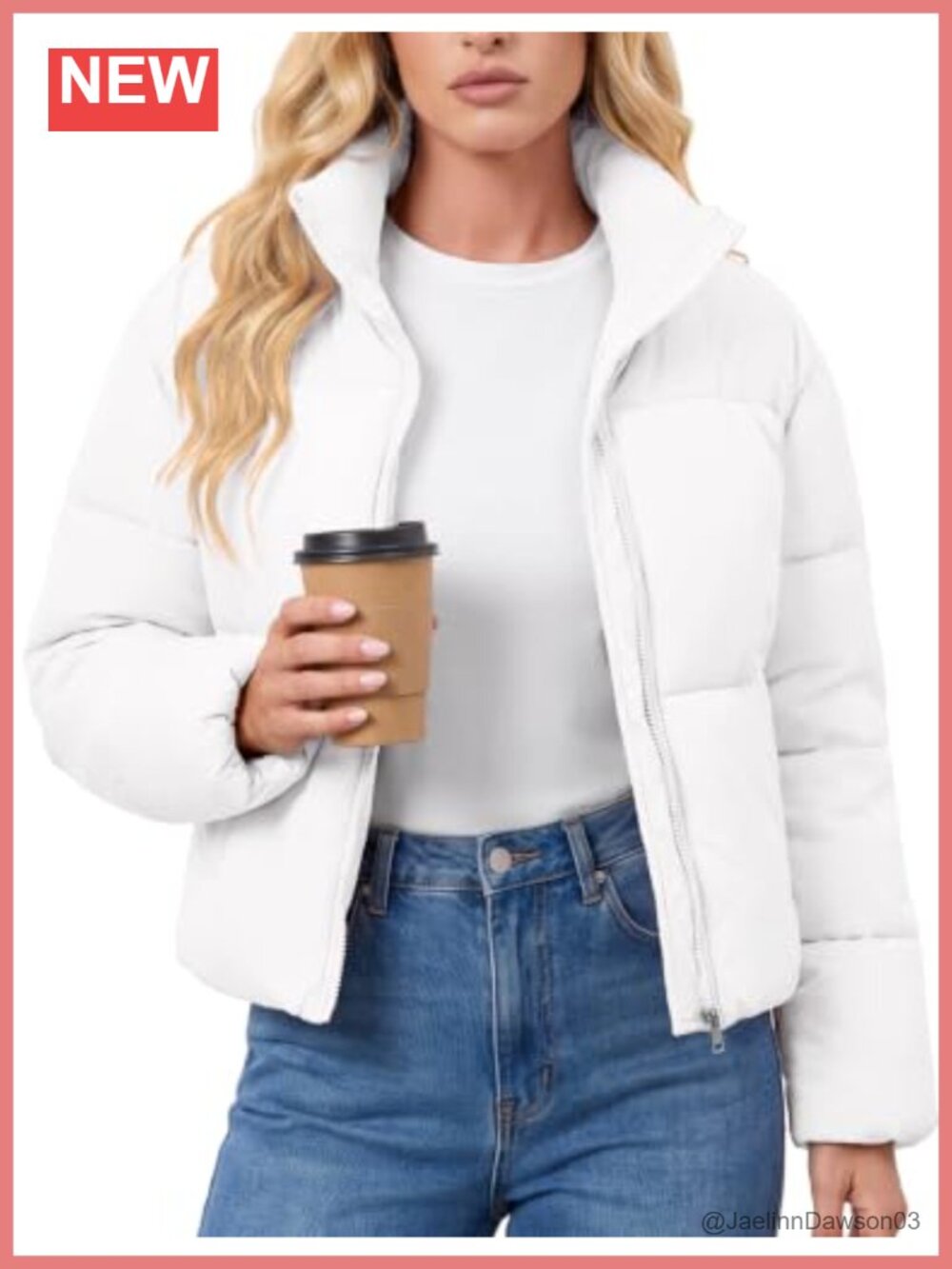 Women's Cropped Quilted Puffer Jacket Warm Winter Zip Coat Long Sleeve